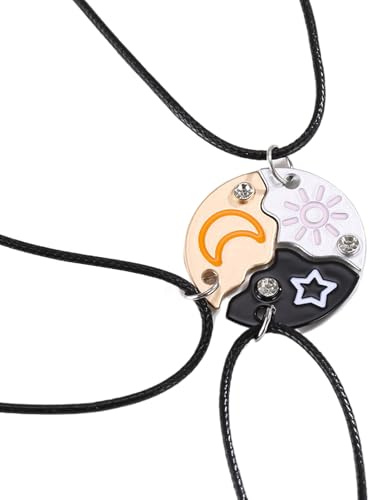 EUYKQNOI 3 Piezas Collares de la Amistad Collar Estrella y Sol y Luna de la Plata de la aleación de Mejores Amigas para 3 niña BFF Collar de Cristales Accesorios de Amistad Colgantes Mujer