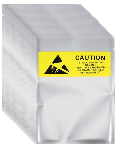 QUARKZMAN 100 Pcs Sacchetti Antistatici 4.1 x 5.9 Apertura Superiore Con Foro Sacchetto Schermante ESD Con Etichette Per Hard Drive HDD SSD Dispositivi Elettronici Schede Madri, Argento