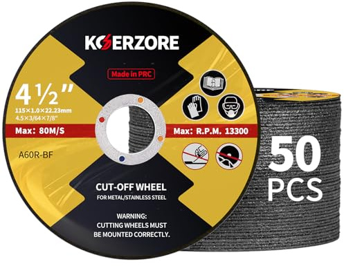 KOERZORE 4-1/2 Inch Cut Off Wheels, 4.5 Grinder Wheels for Metal & Stainless Steel, Professional Thin Cutting Discs for Angle Grinder - 50 PCS of Aggressive Cutting Blades