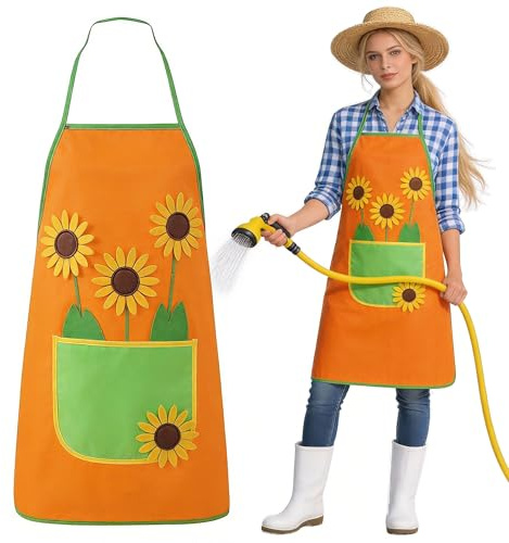 Seawhisper Gärtnerschürze Blumenschürze Kittel-Schürze Gärtner Gärtnerin Gartenzwerge Outfit Erwachsene Damen Herren Orange