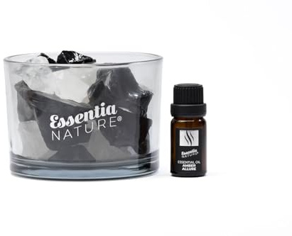 ESSENTIA Profumatore per Ambienti con Cristalli Naturali | Vaso in Vetro + Fragranza 10 ml Amber Allure | Diffusore Profumo Casa Elegante | Idea Regalo con Sacchetto Velluto