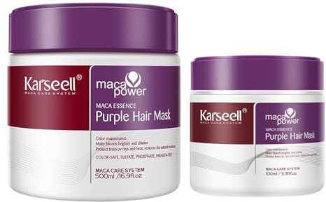 Karseell Mascarilla Pelo Violeta 500ml + 100ml, Reparación del Cabello Teñido Iluminar el cabello Para Pelo Rubio, Gris, Canas