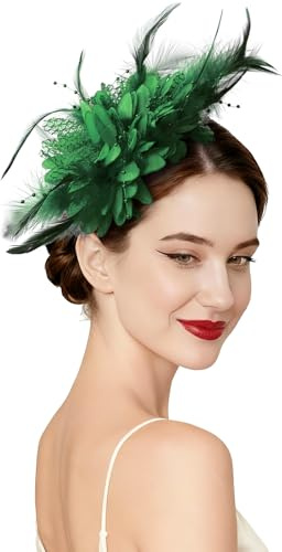 DRESHOW Fascinators Hats for Women Pearl Lace Feather Tea Party Hats with Headband Clip Vintage Derby Headwear for Wedding Cocktail