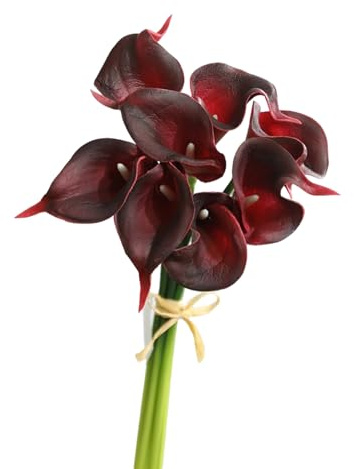 8 Pcs Calla Lily Artificial Flowers Real Touch Calla Lily Faux Flowers PU Flower Stems Bouquet Arrangement for Wedding Bridal Home Party Table Centerpiece Garden Office Decoration (Burgundy)