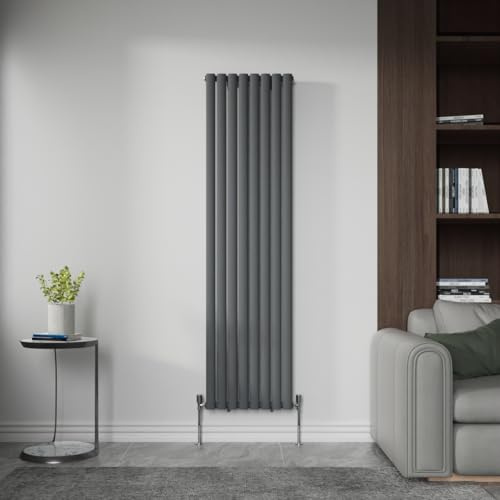 NRG Vertical Single Panel Oval Radiator 1800x472mm Anthracite with Valves | Modern Radiator, Central Heating Rad, Column Radiator, High Heat Output, for Living Room, Kitchen, Home
