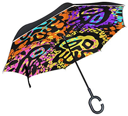 Mnsruu Umgekehrter Regenschirm, lustiger Halloween-Schädel, doppellagig, faltbarer Regenschirm, winddicht, Anti-UV, winddicht, Reiseschirm für Damen und Herren