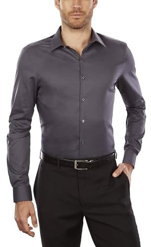 Van Heusen Dress Shirt Slim Fit Flex Collar Stretch Solid Camicia Elegante, Carbone, 41 cm Collo 86 cm-89 cm Manica Uomo