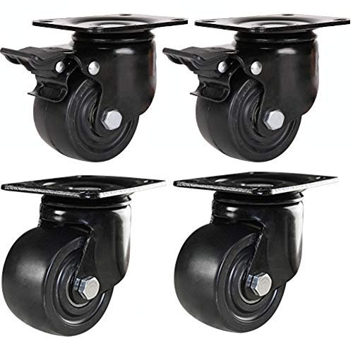 Schwerlastrollen 40mm 50mm 65mm 75mm Nylon Industrie 320kg-1000kg 1 Tonne drehbar Leise Lenkrollen Transport Bremse Leise, Fabrik Schule Krankenhaus Möbel 4 pcs(1,5 Zoll 2'' 2,5'' 3 Zoll)