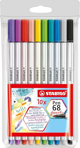 STABILO - Premium-Filzstift mit Pinselspitze für variable Strichstärken - Pen 68 brush - 10er Pack