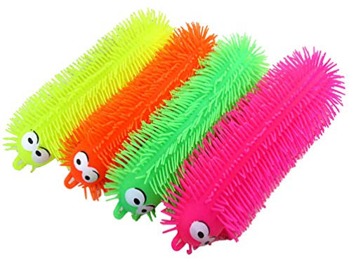 NUOBESTY Gummi Raupenspielzeug Leuchten Leuchtende Raupe Handpresse Aufgeblasenes Tierspielzeug Leuchten in Dunklen Partyzubehör (Zufällige Farbe) 33 × 8Cm