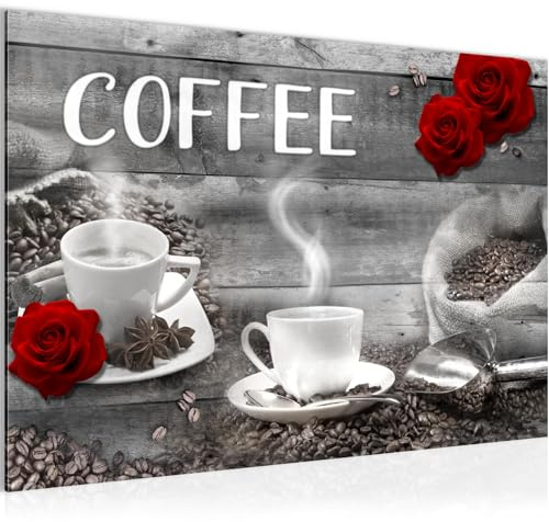 Runa Art Bild Kaffee Küche Modern Wandbilder Esszimmer Küchenbilder 1 Teilig - Made In Germany - Kaffeetasse Grau Rot Flur 027115c