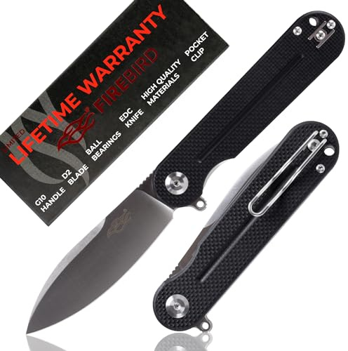 GANZO Firebird FH922-BK Cuchillo Plegable de Bolsillo Hoja de Acero D2 85mm G10 Mango Antideslizante con Clip Camping Caza Pesca Cuchillo de Bolsillo al Aire Libre 109g (Negro)