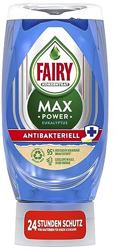 Fairy Max Power Handgeschirrspülmittel Antibakteriell, einfache und mühelose Reinigung, selbst bei den fettigsten Töpfen und Pfannen, 370ml