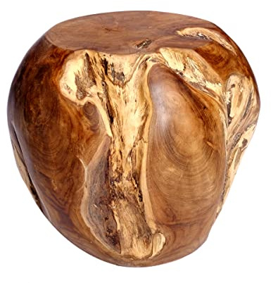 Brillibrum Design Teakholz rund massiv Holz Hocker rund Holzhocker Natur Pure Schwerer Wurzelholz Hocker Root Teak Beistelltisch Inn & Outdoor Teak Wood Stool H 30cm x Ø 32 cm