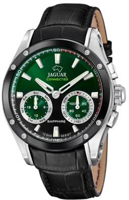 JAGUAR Hybrid Smartwatch Herren Leder Schwarz - 10 ATM, Analog, Musik, Schritte, Anrufe - J958/2