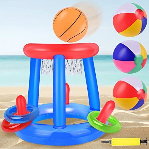 Herefun Pallacanestro Galleggiante, Giocattoli Gonfiabili da Pallacanestro da Piscina, Include Cerchi da Basket e Palline, Sport Acqua Giocattoli di Estate per Bambini e Adulti Gioco Nuoto Giocattolo