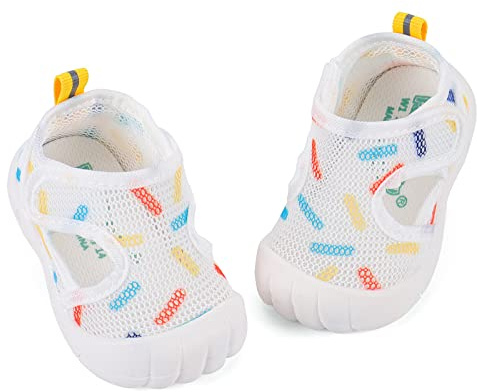 LACOFIA Zapatos Primeros Pasos Bebé Niño Niña Zapatillas de Deporte Infantil Calzado Bebé Transpirables con Suela Goma Antideslizante Blanco 21(CN 19)