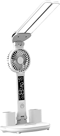 Sharplace Tischlampe LED-Schreibtischlampe mit Lüfter, Uhr-/Datums-/Temperaturanzeige, Stifthalter 3 Beleuchtungsmodi Augenschutz-Leselampe für, Einstecken