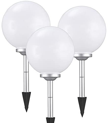 Dapo 3 x Solar-Kugelleuchte OLA Drm. 30cm Garten-Deko-Beleuchtung Dekokugel mit Erdspieß Boden-Wege-Lampe