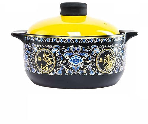 RUANLOV Olla De Barro Antiadherente para Cazuela, Cerámica Resistente Al Calor Cubierta con Tapa De Esmalte De Color Y Mango, Olla De Arcilla Amarilla (A 4.8L (4)