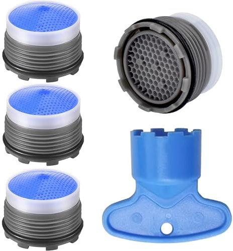 4PCS Faucet Aerator and 1PCS Faucet Aerator Key, 18.5mm Water Saving Flow Restrictor Set Replacement Parts for Kitchen High Speed Bathroom Sink Aerator (1.5GPM)