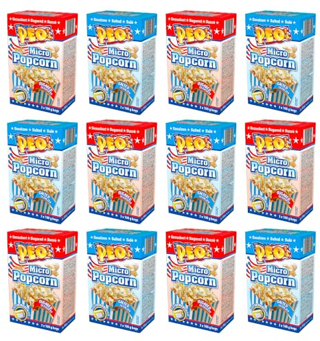 Peo's Lot de 72 boîtes de popcorn au micro-ondes (3 sachets de 100 g, 12 salés et 12 sucrés)