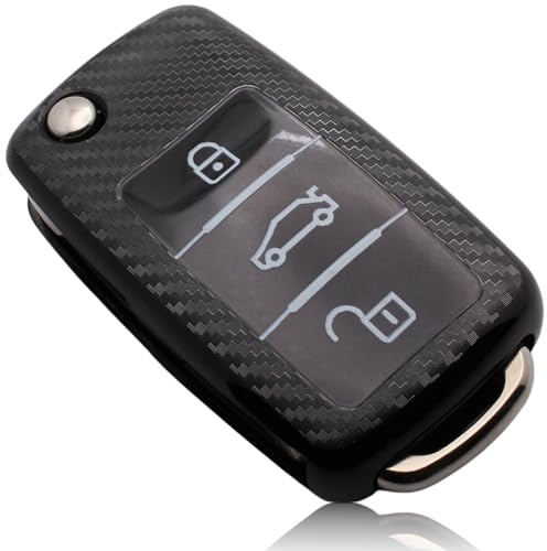 FOAMO Autoschlüssel Hülle Kompatibel mit VW Golf 6, SEAT, Skoda Autoschlüssel TPU Schlüssel-Hülle Schutz-Hülle für Autoschlüssel Carbon schwarz