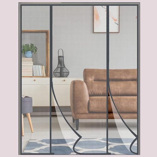 Magnet Fliegengitter Tür, Insektenschutz Doppeltür Fliegengitters Ideal für Schiebetür Balkontür Ohne Bohren,grau,165×220cm
