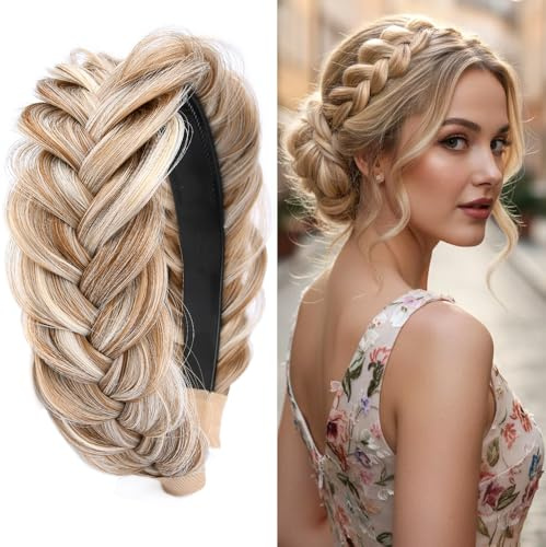 Gledola Wide Messy Braided Headband with Teeth Synthetic Hair Braided Headband High Elasticity Braids Braided Hair Band Hairpiece for Girls Women (Sandy Blonde)