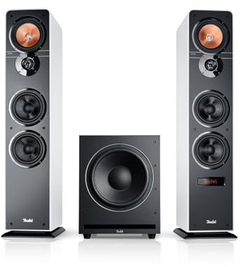 Teufel Ultima 40 Active Club Edition - Potente sistema di altoparlanti 2.1 con potente subwoofer, Bluetooth, Dolby Audio, HDMI ARC CEC, altoparlanti da pavimento a 3 vie - bianco