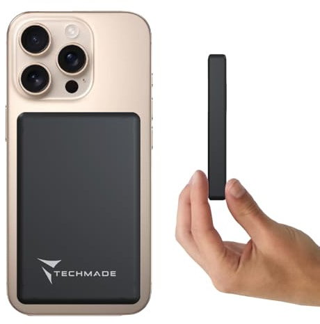 TECHMADE Power Bank Magnetico 10000 mAh - Ricarica Veloce, Super Slim, Leggero - Compatibile con iPhone 15/14/13/12/Mini/Pro/Pro Max - Cavo USB-C Incluso (10000 mAh)