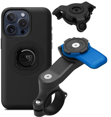 QUAD LOCK Lenker Handyhalterung für Motorrad mit Vibrationsdämpfer und MAG Hülle für iPhone 15 Pro Max