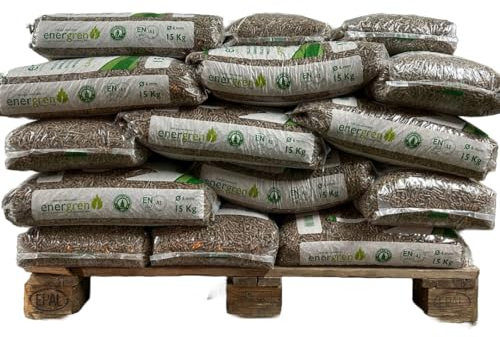 Peyca 225 kg de pellets de Madera (Pallet con 15 Sacos DE 15KG) Certificado ENplus y Calidad A1. Diametro 6 mm. 100% Madera de Pino.Ideal para chimeneas, Estufas o barbacoas.