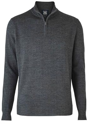 THE SAVILE ROW COMPANY LONDON Men's Merino Wool Knitted Zip Neck Jumper - Charcoal - Large