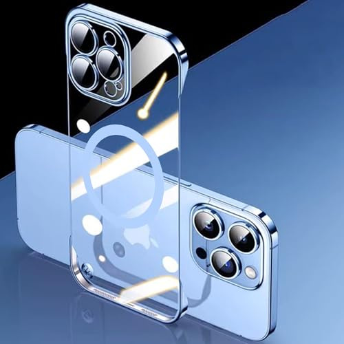 FAOMSEBS Senza Bordo Trasparente per Cover iPhone 15 Pro Max, Compatibile con MagSafe [Protettore per Lenti Fotocamera] (Sensazione di Metallo Nudo) Custodia Sottile per iPhone 15 Pro Max 6,7'', Blu