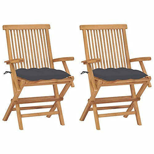 Xichuzi Gartenstühle mit Anthrazit Kissen, Gartenmöbel, Balkonstühle, Hochlehner, Balkonmöbel, Bistrostuhl, Garten Stühle, Sit Möbel, Armlehnenstuhl, 2 STK. Massivholz Teak