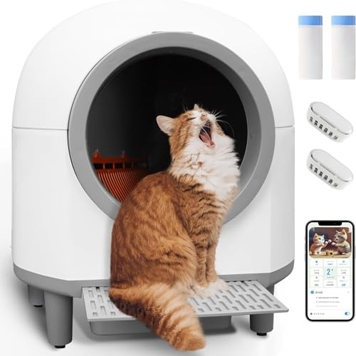 Aoruefar 80L Extra-Large Self Cleaning Cat Litter Tray - Automatic Smart Litter Box with App Control, Multiple Safety Sensors & Odor Removal - Quiet & Anti-Pinch Robot for Multiple Cats