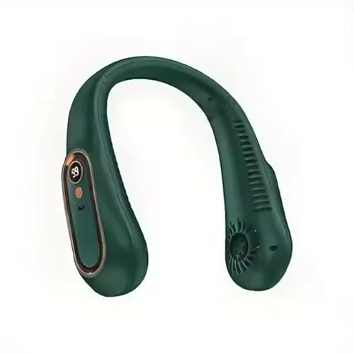 Mini ventilateur de cou sans pales ultra longue durée de vie, portable, silencieux, chargement USB, affichage numérique, puissance 5 vitesses, ventilateur électrique (vert)