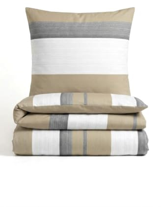 Traumhaft schlafen - Castell - Markenbettwäsche Thermo-Fleece Bettwäsche 135x200 cm beige | 2-teilig mit Kissenbezug 80x80 cm | Polyester | weich, wärmend | Reißverschluss | Streifen | Modell 0360443
