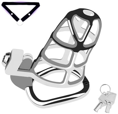 Chastity Cage mit Druckverschluss und Gürtel Peniskäfig aus Metall Ausgehöhlt und Atmungsaktiv Sex Spielzeug für die Männer Gebogene Ringe Großer Keuschheitskäfig zum Fesseln des Penis (45mm)