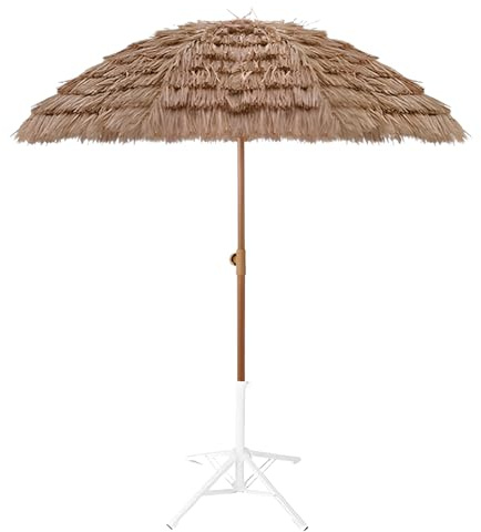 Parasol hawaïen Pliable, Parasol de Plage en chaume Hula, Inclinaison réglable et Sac de Transport, Parasol Tropical à 8 Baleines
