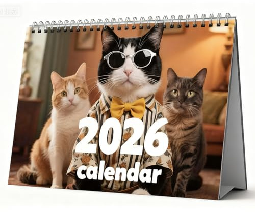 EJRUP Calendrier De Bureau 2026 Chat à la Mode, Calendrier Familial 2026Esthétique Organisateur, Mois Entiers, 28,5 x 21 cm Calendrier De Table 2026