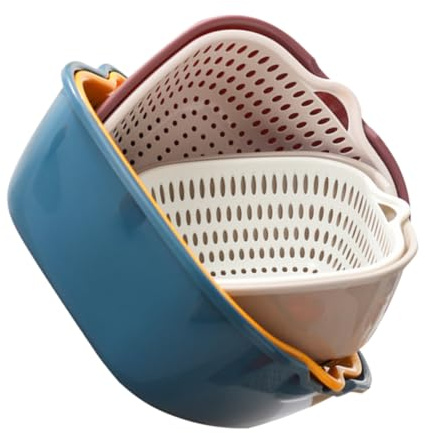 ARTIBETTER Juego de 6 Cestas de Escurrido de Doble Capa para Lavar Verduras y Frutas Fabricadas Polipropileno PP Resistente Asas Laterales Ideales para Cocina y Almacenamiento de