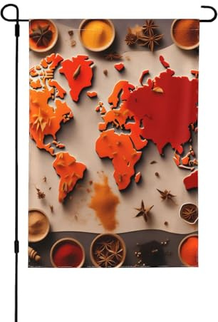 Carte du monde composée d'épices - Drapeaux décoratifs pour l'extérieur - Décoration de jardin double face pour toutes les saisons
