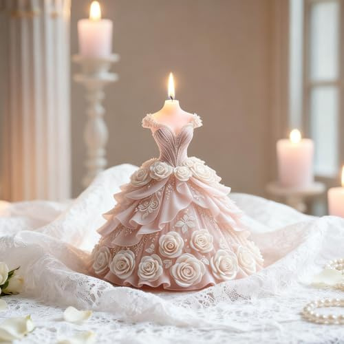 Bride Dress Candle Moulds Silicone, Princess Dress Resin Casting Silicone Moulds for Epoxy Resin Craft & Home Wedding Decor Valentine's Day Gifts, Silicone Molds for Plaster Soap Wax Candles Making