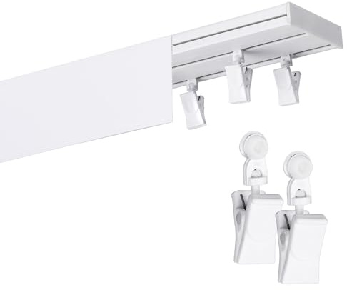 Fenster DEKOR Gardinenschiene mit Blende 2-läufig – PVC Vorhangschiene zur Deckenmontage, Deckenschiene für Vorhänge, Weiß, mit Rolle 360, 180 cm