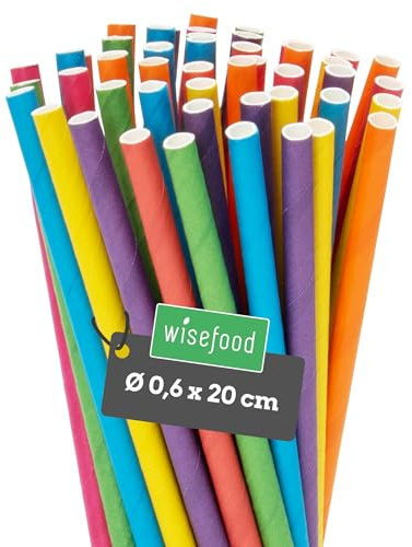 Wisefood® Strohhalme Papier [20 cm Ø 6] Party Deko [bunt] alternative Strohhalme Plastik-frei für Geburtstag Hochzeit DIY [500 Stk.] für Cocktail Getränke Cola Energy Drink Wasser Limo BIO