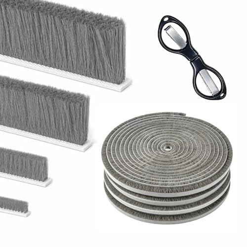 WENXINWIN 12m de tira de sellado autoadhesiva, 9mm(A)×15mm(D) de tira de sellado para persianas, ventanas, armarios y puertas, protección contra el ruido, el polvo, el viento y los insectos, gris