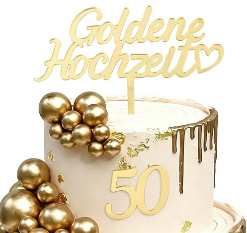 COMOOKA 2 Stk. Goldene Hochzeit Tortendeko Cake Topper Gold Zahl 50 Cupcake Topper Torten Topper Goldhochzeit 50 Hochzeitstag Deko Party für Frauen Männer