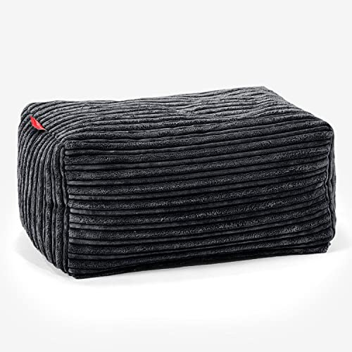 Lounge Pug Petit Pouf Repose Pied en Velours Côtelé, Repose-Pieds Ottoman, Siège Supplémentaire pour Salon, Entrée, Bureau, Noir